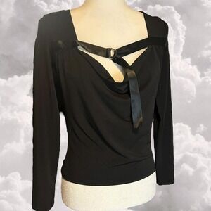 Black Business Corporate goth grunge cowl neck blouse
